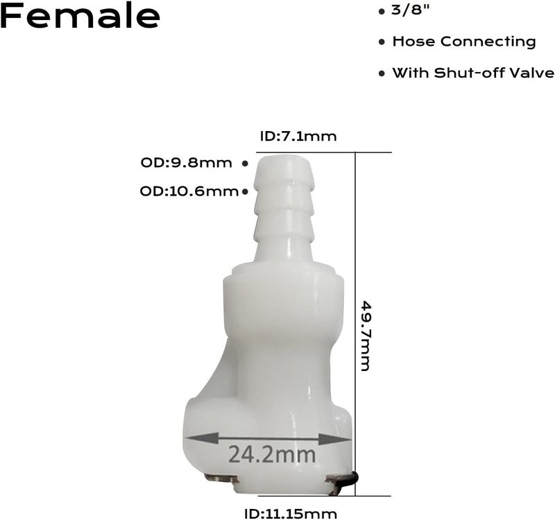BBTUS 2PCS 1/4" 3/8" 5/16" Plastic Tube In-Line Hose Barb Quick Release Coupling, Disconnect Insert Coupler, Shut-Off Valved Connector, Female Connect Fittings (2x Female Connector) - Image 2